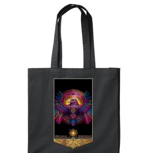 black-canvas-extra-large-carry-all-tote-bag-eco-friendly-bag-colorful-spirit-animal-eagle-motive-vegan-skyrider