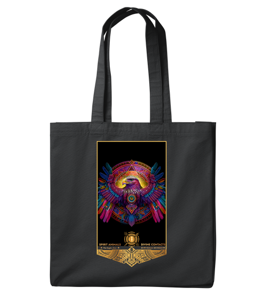 black-canvas-extra-large-carry-all-tote-bag-eco-friendly-bag-colorful-spirit-animal-eagle-motive-vegan-skyrider