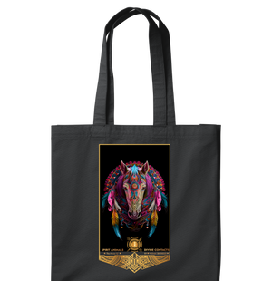 cotton-canvas-tote-vegan-skyrider-colorful-horse-motive-black-background-vegan-luxury-fashion-bag