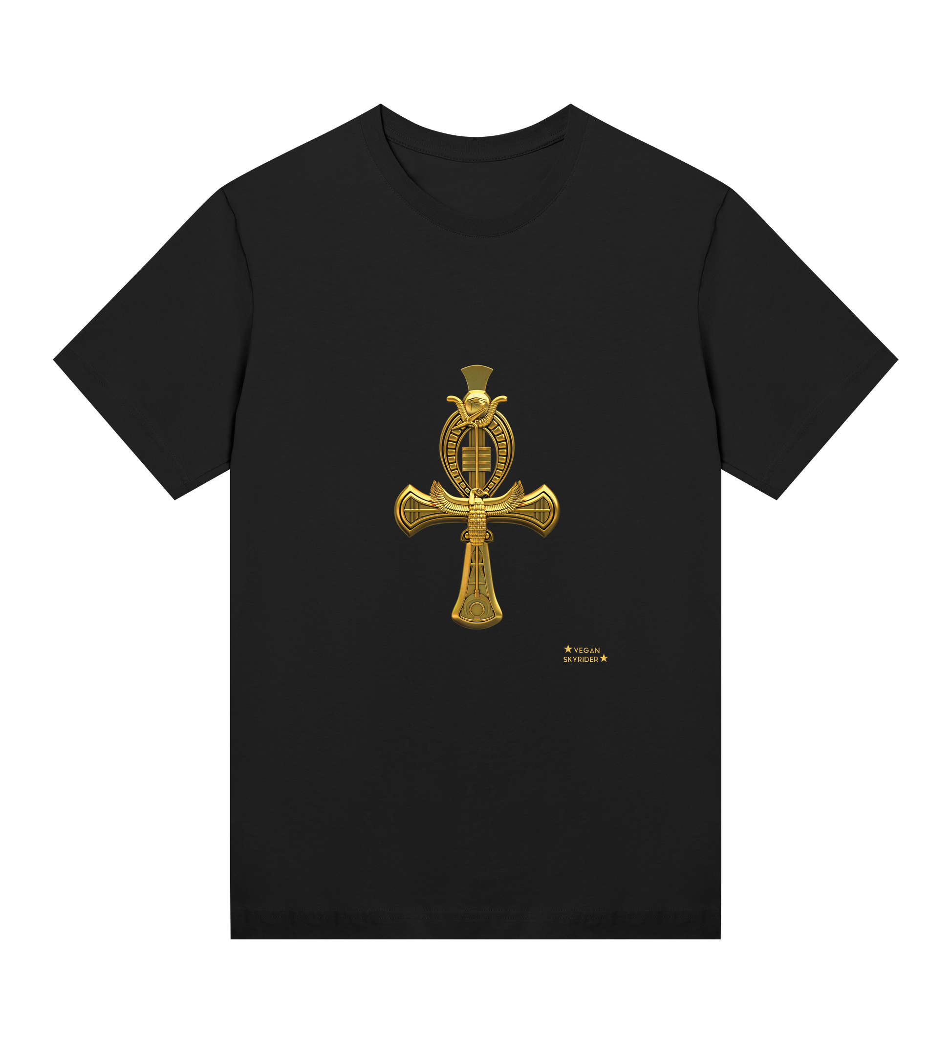 black-organic-womens-tshirt-golden-ankh-egypt-cross-motive-magic-vegabn-skyrider