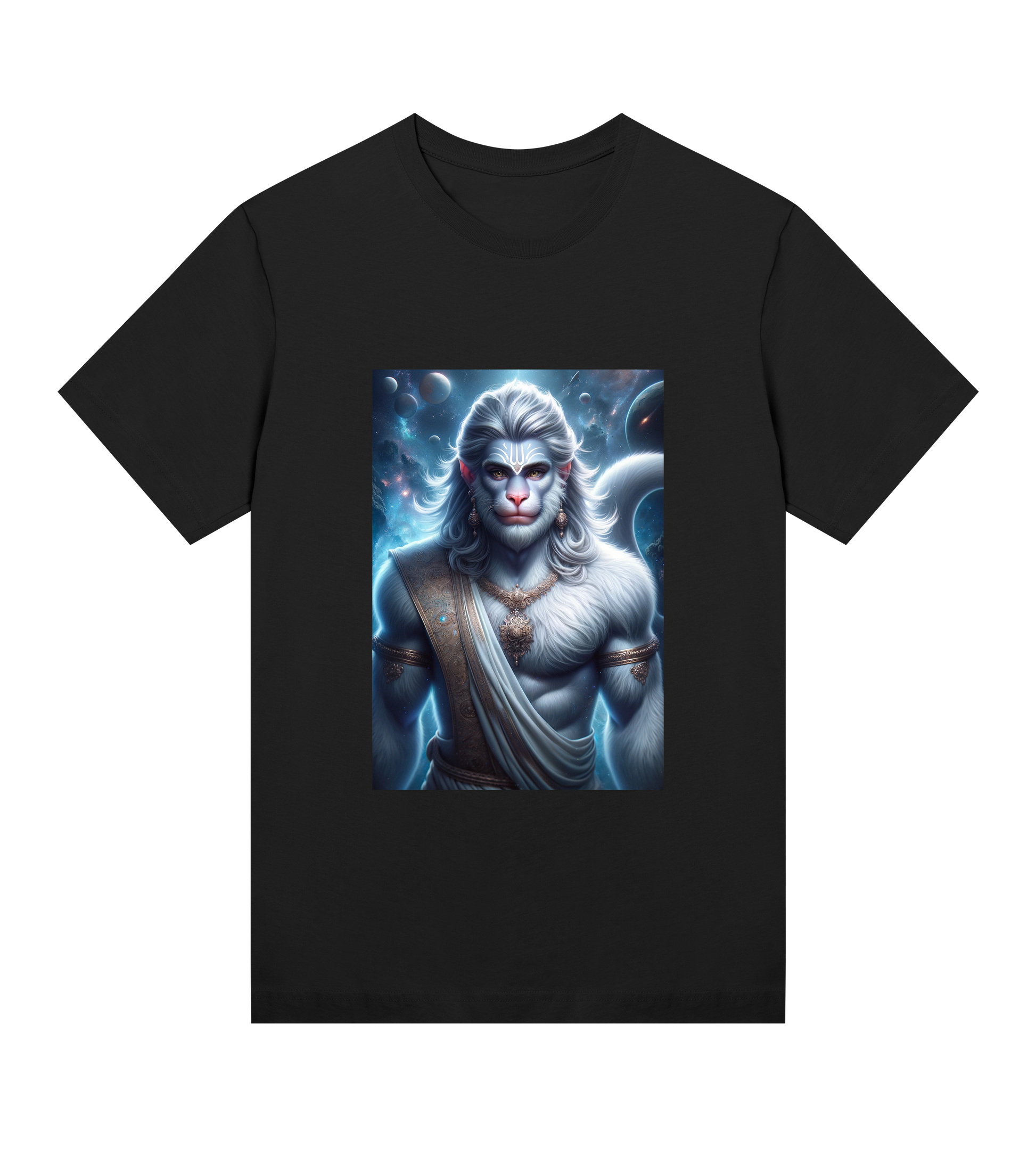 black-womens-t-shirt-blue-lord-hanuman-motive-vegan-skyrider