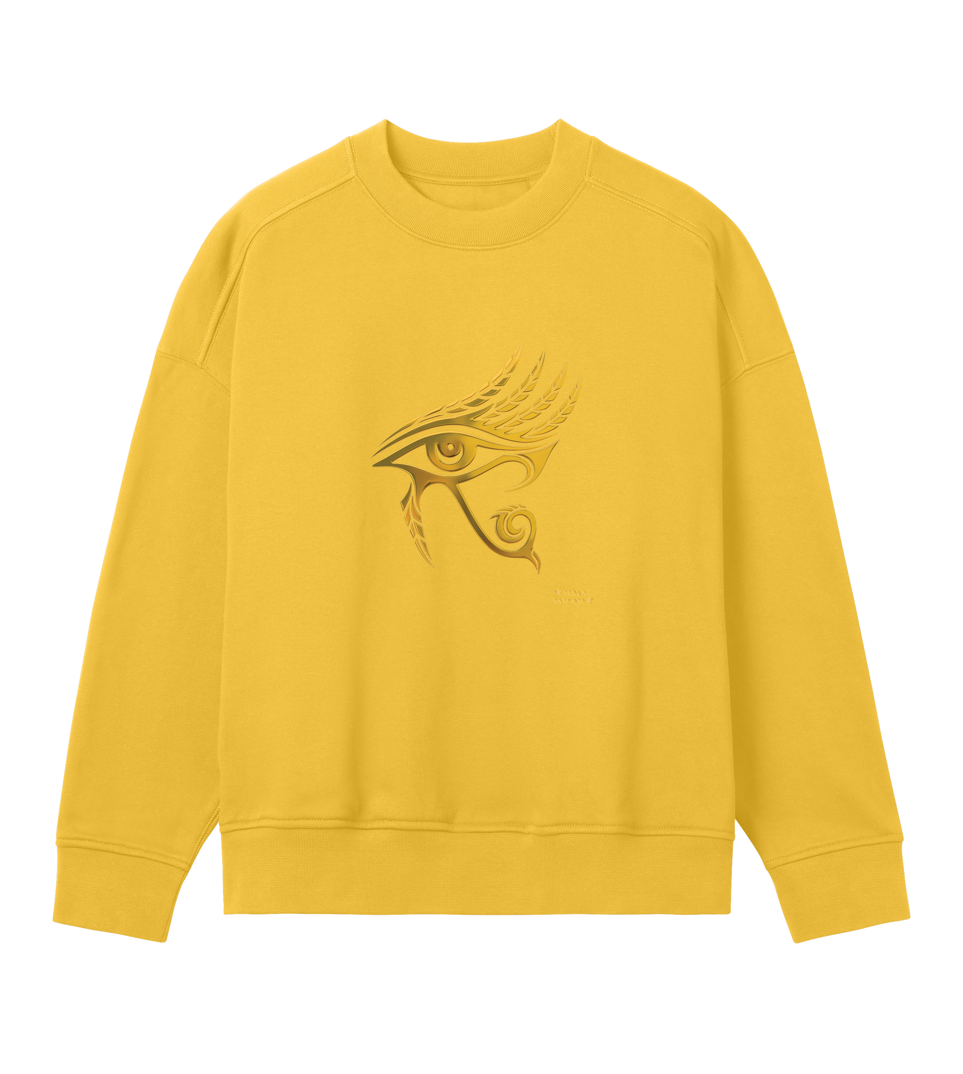 yellow-womens-organic-sweatshirt-golden-protective-eye-symbol-veganskyrider