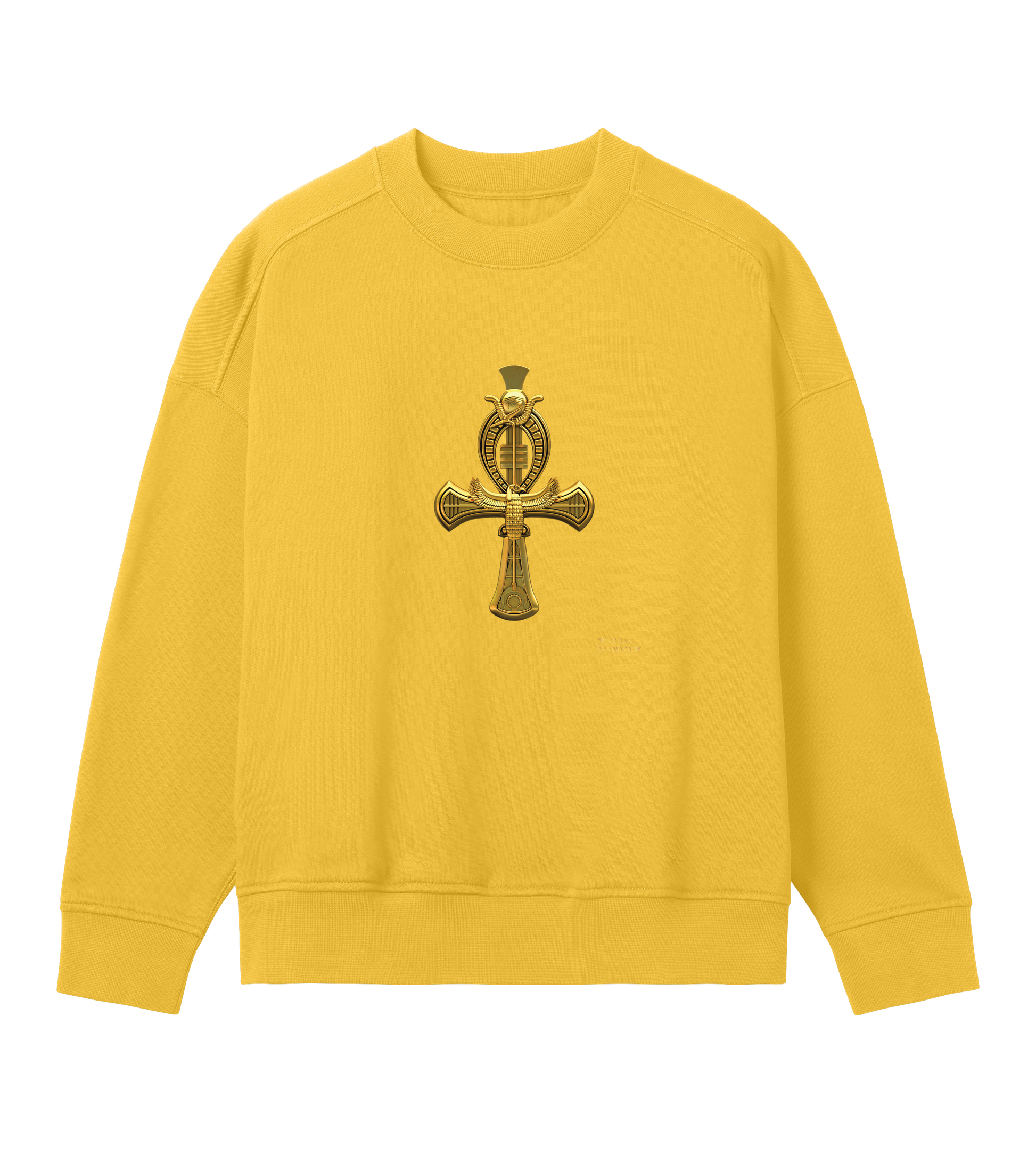 yellow-womens-organic-oversized-sweatshirt-protective-cross-ankh-golden-motive-vegan-skyrider