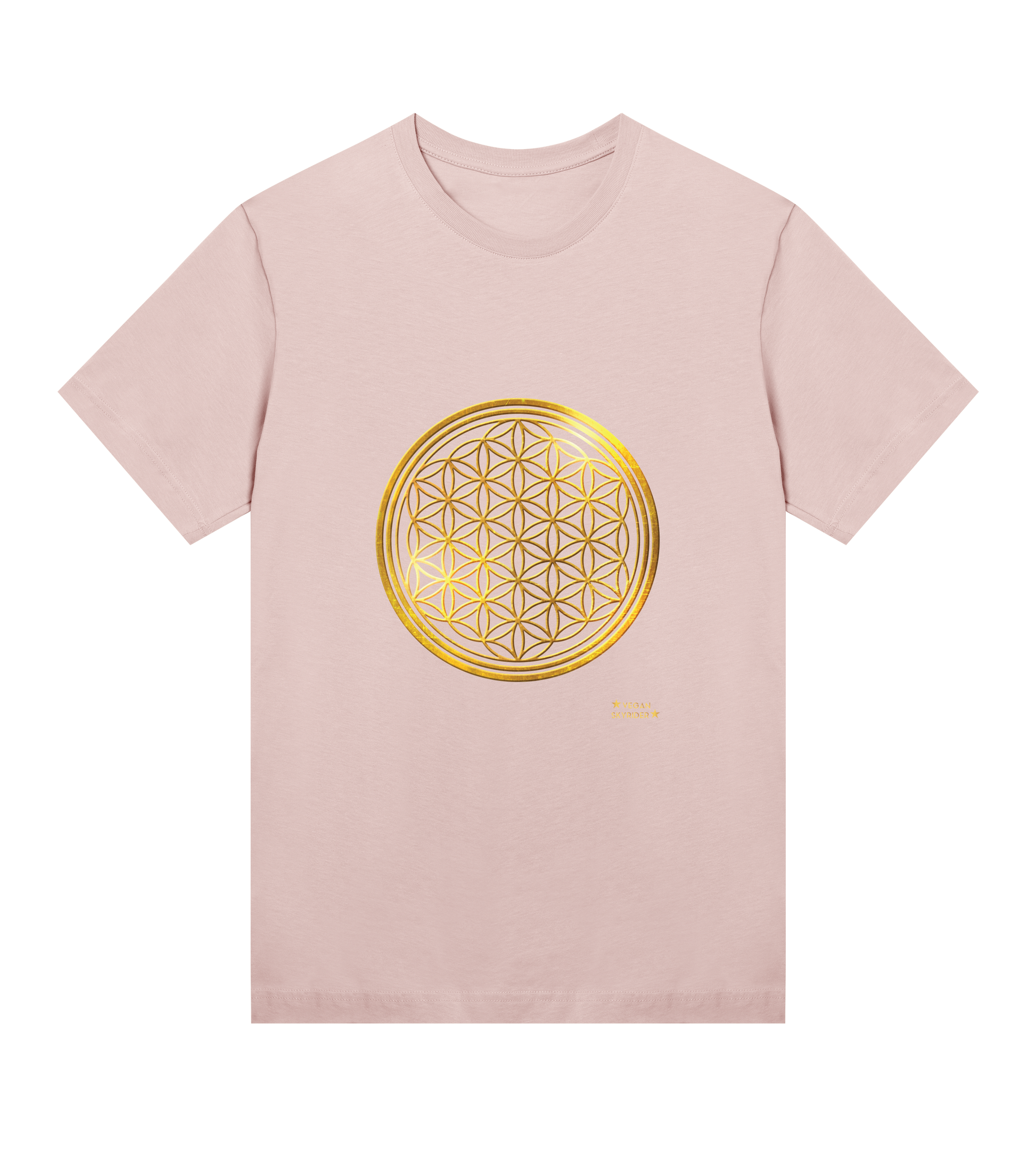soft-pink-womens-regular-tshirt-golden-flower-of-life-symbole-veganskyrider