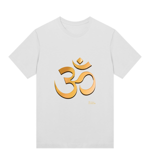 womens- white-organic-t-shirt-with-golden-om-symbol-vegan-sykrider
