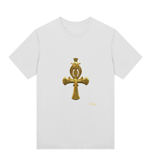 white-organic-womens-t-shirt-with-golden ankh-cross-motive