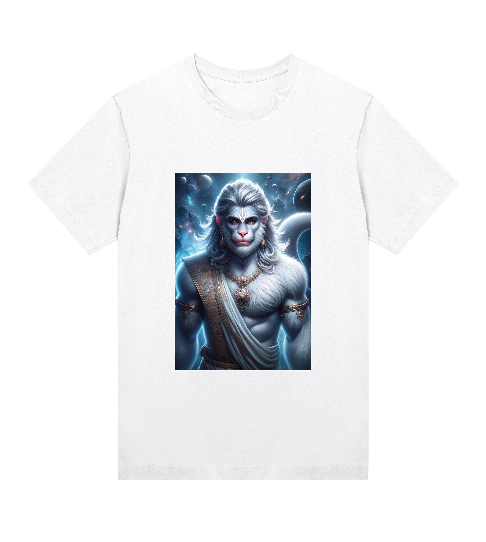 white-womens-t-shirt-blue-hanuman-motive-vegan-skyrider