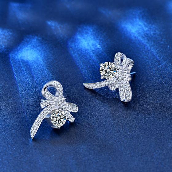 elegant-diamond-moissanite-ear-studs-earrings-ribbon-design-925-silver