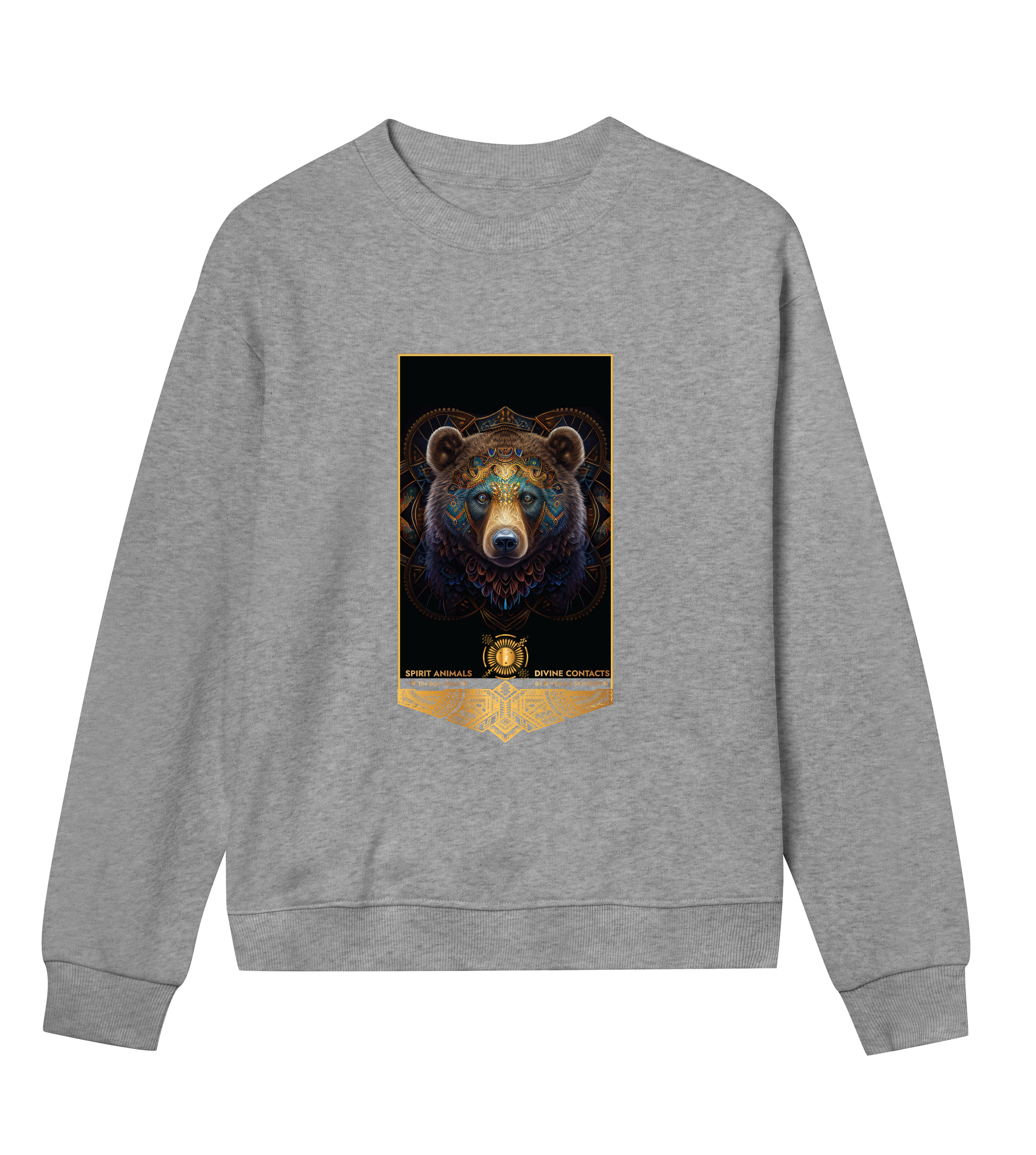 sweatshirt-grey-front- spirit-bear-indian-totem-vegan-fashion